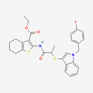 molecular formula C29H29FN2O3S2 B2920440 ethyl 2-[2-({1-[(4-fluorophenyl)methyl]-1H-indol-3-yl}sulfanyl)propanamido]-4,5,6,7-tetrahydro-1-benzothiophene-3-carboxylate CAS No. 681275-12-7