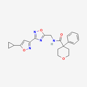 molecular formula C21H22N4O4 B2920447 N-((3-(5-cyclopropylisoxazol-3-yl)-1,2,4-oxadiazol-5-yl)methyl)-4-phenyltetrahydro-2H-pyran-4-carboxamide CAS No. 1903520-77-3