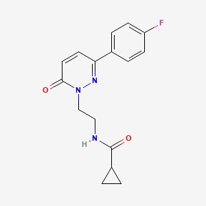 molecular formula C16H16FN3O2 B2920485 N-(2-(3-(4-fluorophenyl)-6-oxopyridazin-1(6H)-yl)ethyl)cyclopropanecarboxamide CAS No. 921850-00-2