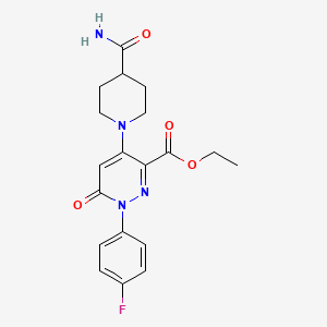 molecular formula C19H21FN4O4 B2920504 Ethyl 4-(4-carbamoylpiperidin-1-yl)-1-(4-fluorophenyl)-6-oxo-1,6-dihydropyridazine-3-carboxylate CAS No. 922069-54-3