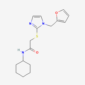 molecular formula C16H21N3O2S B2920547 N-cyclohexyl-2-({1-[(furan-2-yl)methyl]-1H-imidazol-2-yl}sulfanyl)acetamide CAS No. 872590-33-5