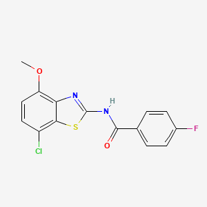 molecular formula C15H10ClFN2O2S B2920667 N-(7-chloro-4-methoxy-1,3-benzothiazol-2-yl)-4-fluorobenzamide CAS No. 886963-75-3