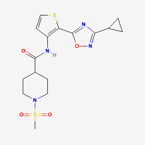 molecular formula C16H20N4O4S2 B2920727 N-(2-(3-cyclopropyl-1,2,4-oxadiazol-5-yl)thiophen-3-yl)-1-(methylsulfonyl)piperidine-4-carboxamide CAS No. 1790197-57-7