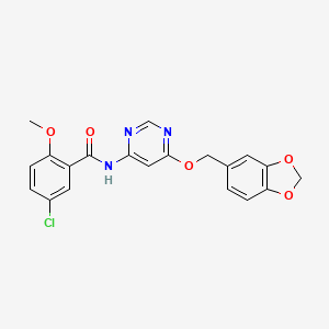 molecular formula C20H16ClN3O5 B2920736 N-(6-(benzo[d][1,3]dioxol-5-ylmethoxy)pyrimidin-4-yl)-5-chloro-2-methoxybenzamide CAS No. 1396862-27-3