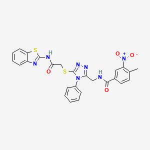 molecular formula C26H21N7O4S2 B2920745 N-((5-((2-(benzo[d]thiazol-2-ylamino)-2-oxoethyl)thio)-4-phenyl-4H-1,2,4-triazol-3-yl)methyl)-4-methyl-3-nitrobenzamide CAS No. 391940-91-3