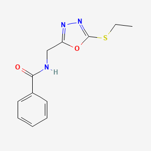 molecular formula C12H13N3O2S B2920763 N-{[5-(ethylsulfanyl)-1,3,4-oxadiazol-2-yl]methyl}benzamide CAS No. 920469-73-4