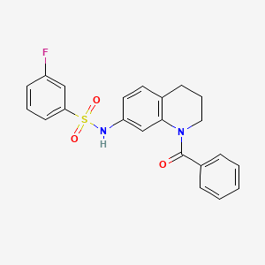 molecular formula C22H19FN2O3S B2920795 N-(1-benzoyl-1,2,3,4-tetrahydroquinolin-7-yl)-3-fluorobenzene-1-sulfonamide CAS No. 946370-41-8