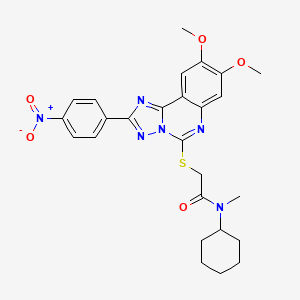 molecular formula C26H28N6O5S B2920840 N-CYCLOHEXYL-2-{[8,9-DIMETHOXY-2-(4-NITROPHENYL)-[1,2,4]TRIAZOLO[1,5-C]QUINAZOLIN-5-YL]SULFANYL}-N-METHYLACETAMIDE CAS No. 901736-57-0