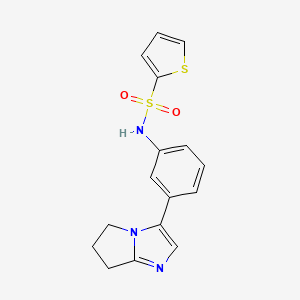 molecular formula C16H15N3O2S2 B2920877 N-(3-{5H,6H,7H-pyrrolo[1,2-a]imidazol-3-yl}phenyl)thiophene-2-sulfonamide CAS No. 1396766-52-1