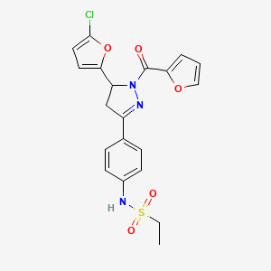 molecular formula C20H18ClN3O5S B2920941 N-(4-(5-(5-chlorofuran-2-yl)-1-(furan-2-carbonyl)-4,5-dihydro-1H-pyrazol-3-yl)phenyl)ethanesulfonamide CAS No. 876942-68-6