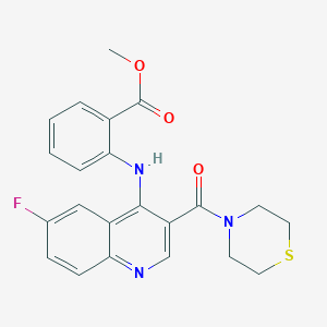 molecular formula C22H20FN3O3S B2920943 Methyl 2-{[6-fluoro-3-(thiomorpholine-4-carbonyl)quinolin-4-YL]amino}benzoate CAS No. 1359087-20-9