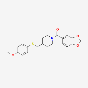 molecular formula C21H23NO4S B2921007 1-(2H-1,3-BENZODIOXOLE-5-CARBONYL)-4-{[(4-METHOXYPHENYL)SULFANYL]METHYL}PIPERIDINE CAS No. 1421462-82-9