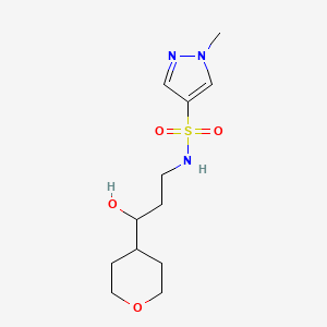 molecular formula C12H21N3O4S B2921056 N-[3-hydroxy-3-(oxan-4-yl)propyl]-1-methyl-1H-pyrazole-4-sulfonamide CAS No. 2034241-70-6