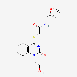 molecular formula C17H21N3O4S B2921058 N-(furan-2-ylmethyl)-2-((1-(2-hydroxyethyl)-2-oxo-1,2,5,6,7,8-hexahydroquinazolin-4-yl)thio)acetamide CAS No. 941979-15-3