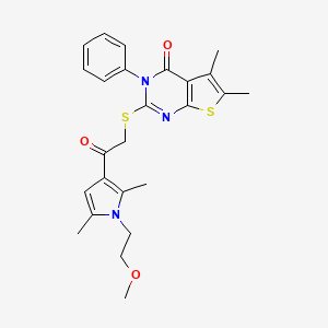 2-[2-[1-(2-Methoxyethyl)-2,5-dimethylpyrrol-3-yl]-2-oxoethyl]sulfanyl-5,6-dimethyl-3-phenylthieno[2,3-d]pyrimidin-4-one