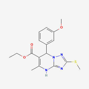 molecular formula C17H20N4O3S B2921105 ETHYL 7-(3-METHOXYPHENYL)-5-METHYL-2-(METHYLSULFANYL)-4H,7H-[1,2,4]TRIAZOLO[1,5-A]PYRIMIDINE-6-CARBOXYLATE CAS No. 909574-77-2