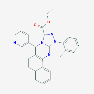 molecular formula C28H25N5O2 B292111 Ethyl 15-(2-methylphenyl)-11-pyridin-3-yl-12,14,15,17-tetrazatetracyclo[8.7.0.02,7.012,16]heptadeca-1(10),2,4,6,13,16-hexaene-13-carboxylate 