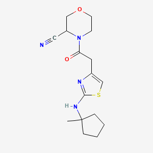 molecular formula C16H22N4O2S B2921141 4-[2-[2-[(1-Methylcyclopentyl)amino]-1,3-thiazol-4-yl]acetyl]morpholine-3-carbonitrile CAS No. 2224474-84-2