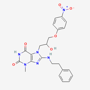 molecular formula C23H24N6O6 B2921155 7-[2-hydroxy-3-(4-nitrophenoxy)propyl]-3-methyl-8-[(2-phenylethyl)amino]-3,7-dihydro-1H-purine-2,6-dione CAS No. 377064-19-2