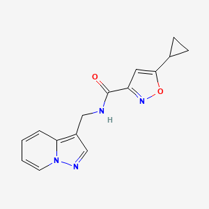 molecular formula C15H14N4O2 B2921172 5-cyclopropyl-N-(pyrazolo[1,5-a]pyridin-3-ylmethyl)isoxazole-3-carboxamide CAS No. 1396880-13-9