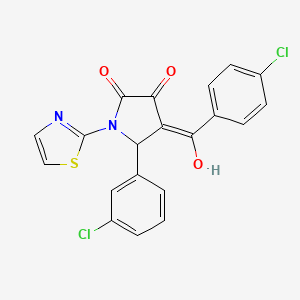 molecular formula C20H12Cl2N2O3S B2921185 4-(4-chlorobenzoyl)-5-(3-chlorophenyl)-3-hydroxy-1-(1,3-thiazol-2-yl)-1,5-dihydro-2H-pyrrol-2-one CAS No. 335418-42-3