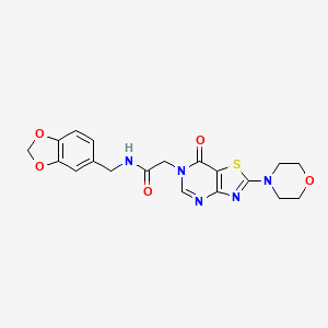 molecular formula C19H19N5O5S B2921197 N-[(2H-1,3-benzodioxol-5-yl)methyl]-2-[2-(morpholin-4-yl)-7-oxo-6H,7H-[1,3]thiazolo[4,5-d]pyrimidin-6-yl]acetamide CAS No. 1223972-24-4