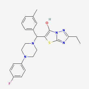 molecular formula C24H26FN5OS B2921220 2-Ethyl-5-((4-(4-fluorophenyl)piperazin-1-yl)(m-tolyl)methyl)thiazolo[3,2-b][1,2,4]triazol-6-ol CAS No. 898368-12-2