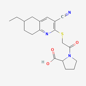 molecular formula C19H23N3O3S B2921225 1-{2-[(3-Cyano-6-ethyl-5,6,7,8-tetrahydro-2-quinolinyl)sulfanyl]acetyl}-2-pyrrolidinecarboxylic acid CAS No. 1030014-14-2