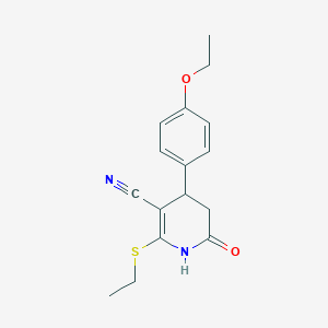 molecular formula C16H18N2O2S B2921226 4-(4-Ethoxyphenyl)-2-(ethylthio)-6-oxo-1,4,5,6-tetrahydropyridine-3-carbonitrile CAS No. 330181-73-2
