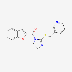 molecular formula C18H15N3O2S B2921232 1-Benzofuran-2-yl-[2-(pyridin-3-ylmethylsulfanyl)-4,5-dihydroimidazol-1-yl]methanone CAS No. 851807-93-7