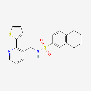 molecular formula C20H20N2O2S2 B2921233 N-((2-(thiophen-2-yl)pyridin-3-yl)methyl)-5,6,7,8-tetrahydronaphthalene-2-sulfonamide CAS No. 2034448-28-5