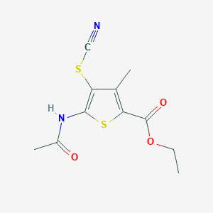 molecular formula C11H12N2O3S2 B2921242 Ethyl 5-acetamido-3-methyl-4-thiocyanatothiophene-2-carboxylate CAS No. 681155-55-5