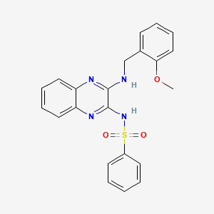molecular formula C22H20N4O3S B2921243 N-(3-((2-methoxybenzyl)amino)quinoxalin-2-yl)benzenesulfonamide CAS No. 716331-36-1