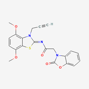 molecular formula C21H17N3O5S B2921252 (E)-N-(4,7-二甲氧基-3-(丙-2-炔-1-基)苯并[d]噻唑-2(3H)-亚基)-2-(2-氧代苯并[d]噁唑-3(2H)-基)乙酰胺 CAS No. 1173347-68-6