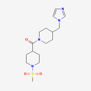 molecular formula C16H26N4O3S B2921256 (4-((1H-imidazol-1-yl)methyl)piperidin-1-yl)(1-(methylsulfonyl)piperidin-4-yl)methanone CAS No. 1286697-47-9
