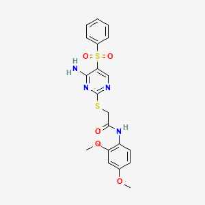 molecular formula C20H20N4O5S2 B2921272 2-((4-amino-5-(phenylsulfonyl)pyrimidin-2-yl)thio)-N-(2,4-dimethoxyphenyl)acetamide CAS No. 894946-76-0