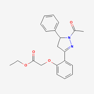 molecular formula C21H22N2O4 B2921285 ethyl 2-(2-(1-acetyl-5-phenyl-4,5-dihydro-1H-pyrazol-3-yl)phenoxy)acetate CAS No. 876941-36-5