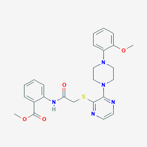 molecular formula C25H27N5O4S B2921300 Methyl 2-(2-((3-(4-(2-methoxyphenyl)piperazin-1-yl)pyrazin-2-yl)thio)acetamido)benzoate CAS No. 1116007-37-4