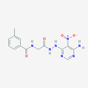 molecular formula C14H15N7O4 B2921310 N-(2-(2-(6-amino-5-nitropyrimidin-4-yl)hydrazinyl)-2-oxoethyl)-3-methylbenzamide CAS No. 450346-04-0
