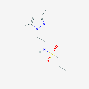molecular formula C11H21N3O2S B2921311 N-(2-(3,5-二甲基-1H-吡唑-1-基)乙基)丁烷-1-磺酰胺 CAS No. 1235028-41-7