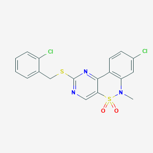molecular formula C18H13Cl2N3O2S2 B2921314 8-chloro-2-[(2-chlorobenzyl)sulfanyl]-6-methyl-6H-pyrimido[5,4-c][2,1]benzothiazine 5,5-dioxide CAS No. 1326879-61-1
