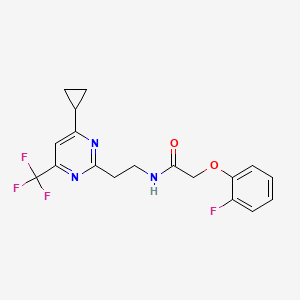 molecular formula C18H17F4N3O2 B2921315 N-(2-(4-环丙基-6-(三氟甲基)嘧啶-2-基)乙基)-2-(2-氟苯氧基)乙酰胺 CAS No. 1396708-11-4