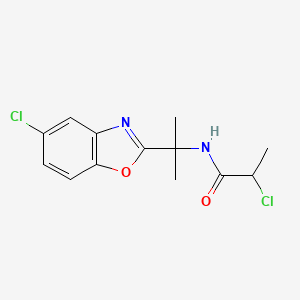molecular formula C13H14Cl2N2O2 B2921356 2-Chloro-N-[2-(5-chloro-1,3-benzoxazol-2-yl)propan-2-yl]propanamide CAS No. 2411246-30-3