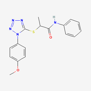 molecular formula C17H17N5O2S B2921365 2-((1-(4-methoxyphenyl)-1H-tetrazol-5-yl)thio)-N-phenylpropanamide CAS No. 887348-00-7