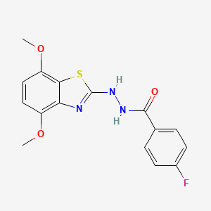 molecular formula C16H14FN3O3S B2921366 N'-(4,7-dimethoxy-1,3-benzothiazol-2-yl)-4-fluorobenzohydrazide CAS No. 851987-91-2