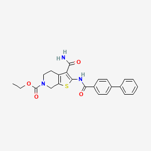 molecular formula C24H23N3O4S B2921386 ethyl 2-{[1,1'-biphenyl]-4-amido}-3-carbamoyl-4H,5H,6H,7H-thieno[2,3-c]pyridine-6-carboxylate CAS No. 864925-63-3