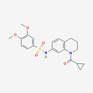molecular formula C21H24N2O5S B2921414 N-(1-cyclopropanecarbonyl-1,2,3,4-tetrahydroquinolin-7-yl)-3,4-dimethoxybenzene-1-sulfonamide CAS No. 898439-34-4
