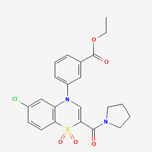 molecular formula C22H21ClN2O5S B2921424 ethyl 3-(6-chloro-1,1-dioxido-2-(pyrrolidine-1-carbonyl)-4H-benzo[b][1,4]thiazin-4-yl)benzoate CAS No. 1251614-20-6