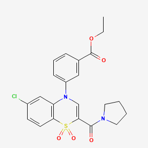 B2921424 ethyl 3-(6-chloro-1,1-dioxido-2-(pyrrolidine-1-carbonyl)-4H-benzo[b][1,4]thiazin-4-yl)benzoate CAS No. 1251614-20-6