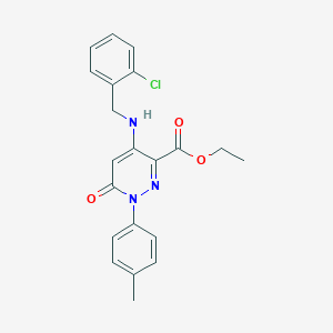 molecular formula C21H20ClN3O3 B2921552 ethyl 4-{[(2-chlorophenyl)methyl]amino}-1-(4-methylphenyl)-6-oxo-1,6-dihydropyridazine-3-carboxylate CAS No. 922121-34-4